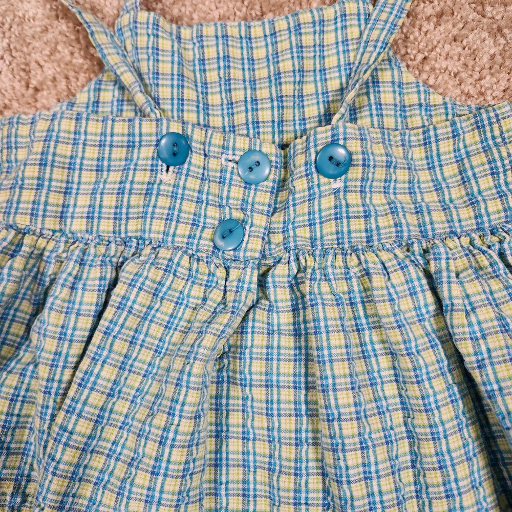 Sweet Potatoes Vintage Toddler Girls Blue Plaid Seersucker Flower Dress 3T USA - Picture 7 of 9